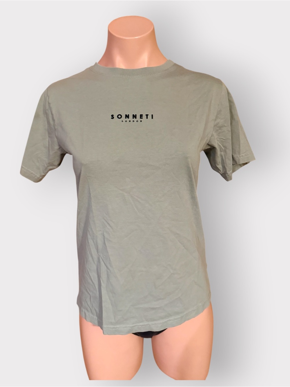 Sonneti London Womens L Khaki Green Embroidered Spellout Logo T-Shirt Tee